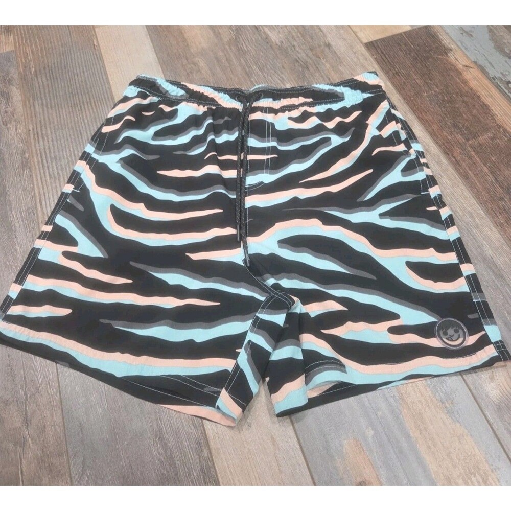 Neff Multi Color Zebra Stripe Swim Trunks Board Shorts Youth Boys SZ X-Large B23
